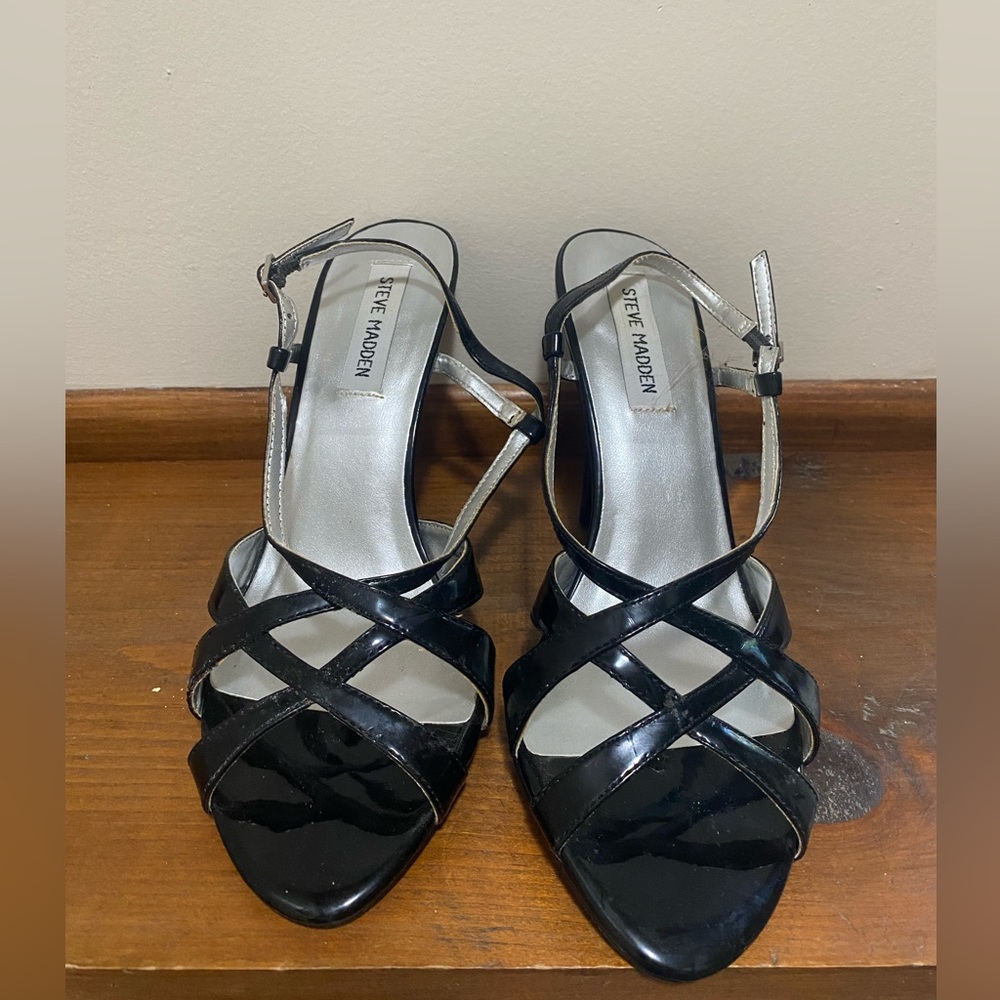 Steve Madden Black Patent Strappy Heels